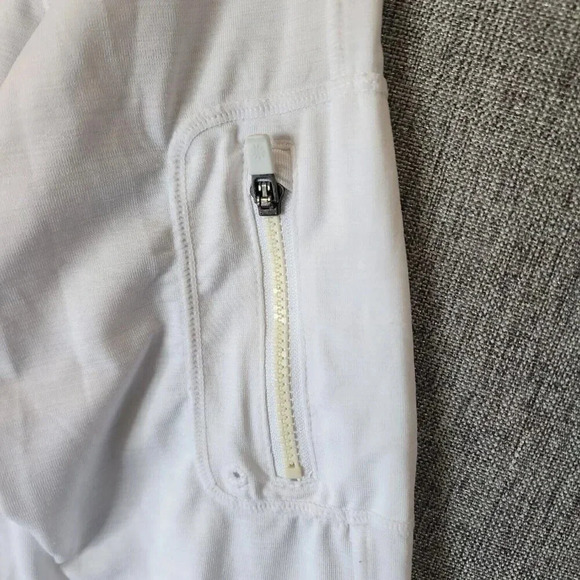 Athleta T-Shirt Women's Size Medium White V-Neck Long Sleeve Front Zip - Picture 10 of 12